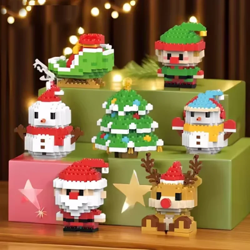 Christmas Building Block Santa Claus Snowman Elk Tree Micro Brick Puzzle Assembly Model Home Decoration Xmas Party Gift Kid Toy