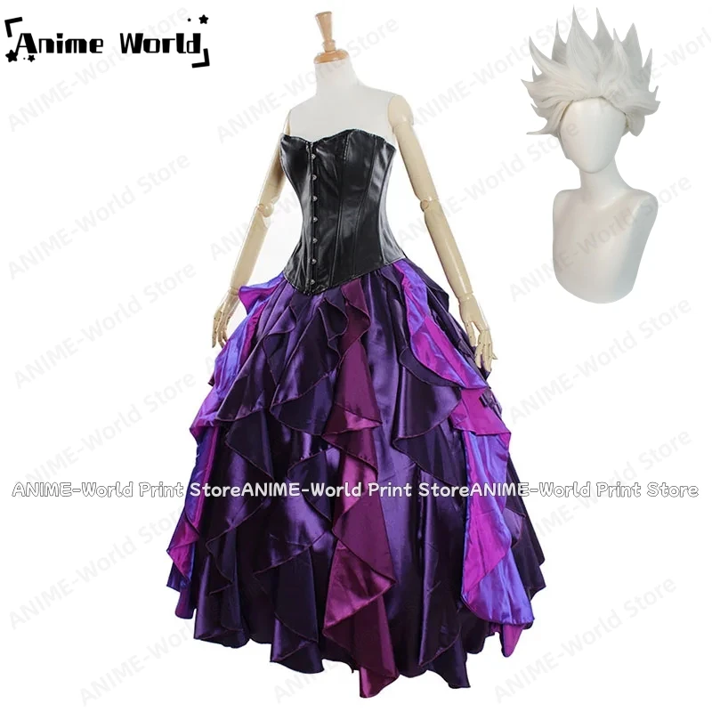

《Custom Size》The Little Mermaid Dress Sea Witch Ursula Princess Dress Cosplay Purple Costume Adult Women Halloween Party Wig