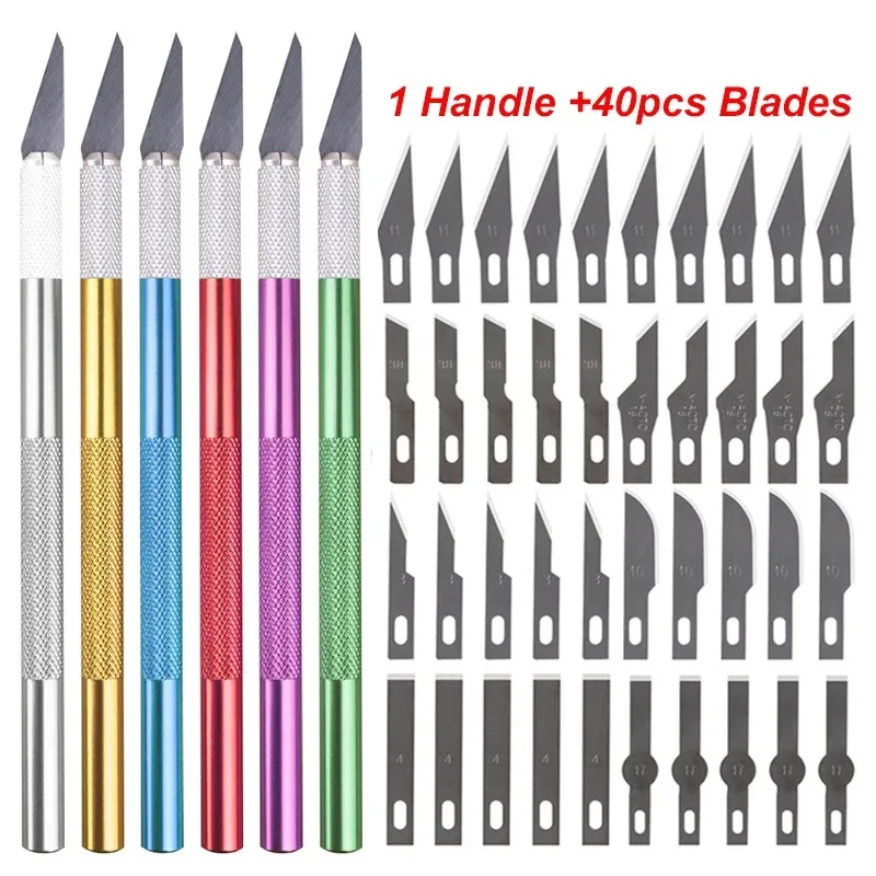 

High Quality Engraving Non-Slip Metal Scalpel Knife Kit +40pcs Blades Cutter Craft Knives For Mobile Phone PCB Repair Hand Tool