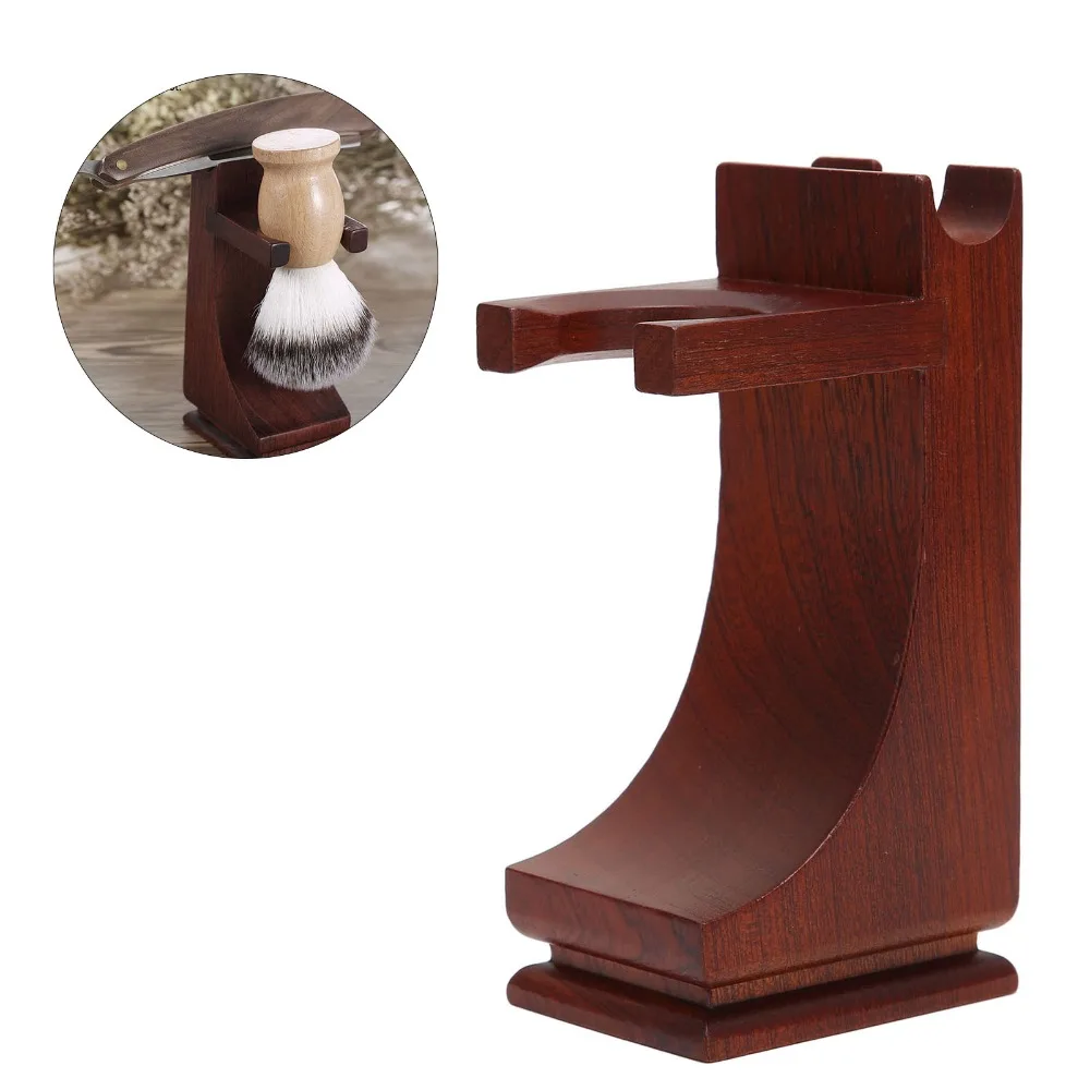 Wood Razor Shaving Brush Holder Stand Wine Red Height 12cm Bathroom Shaving Tool Storage Rack Non-slip Beard Brush Base