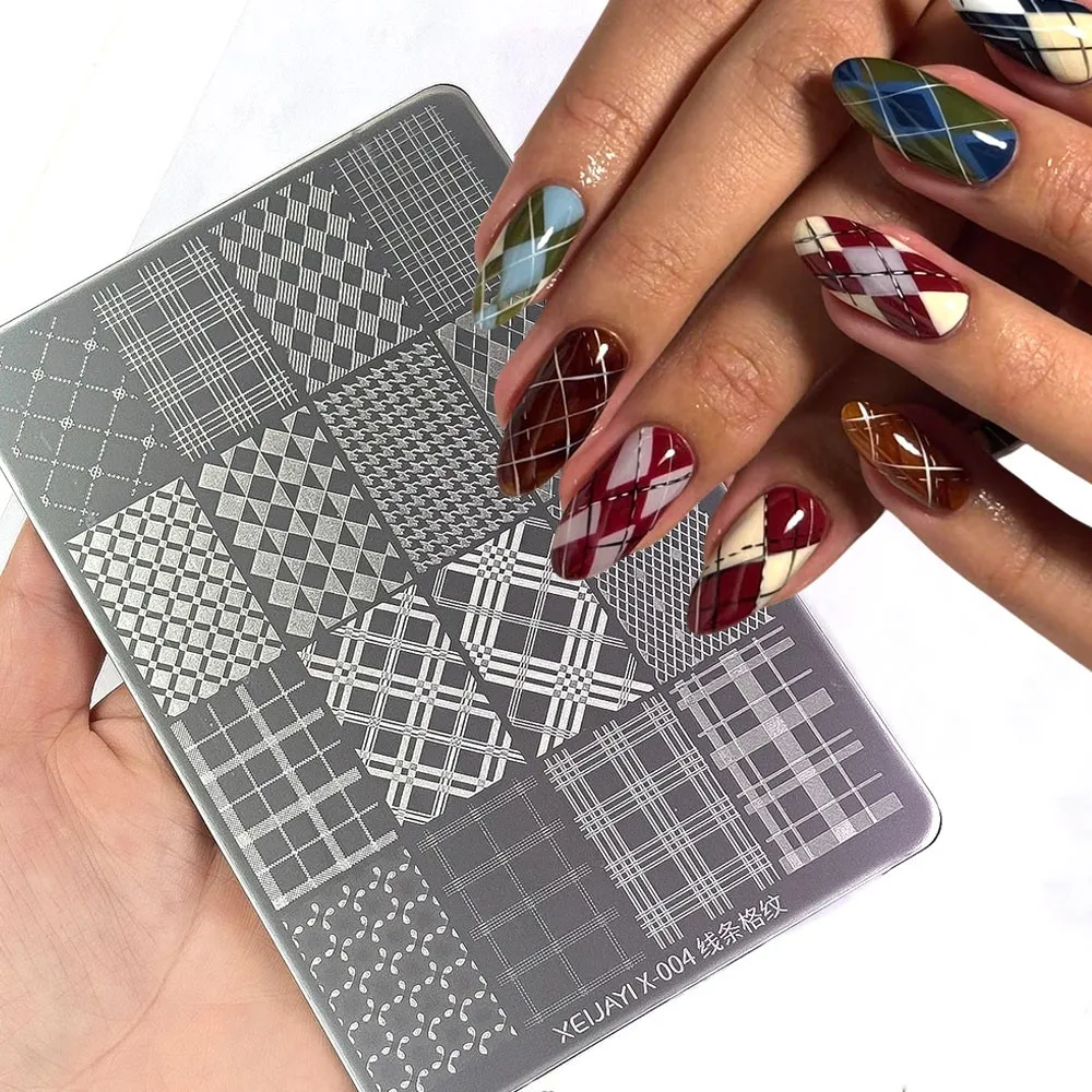 9x15cm Classic Plaid Print Nail Art Stamping Plate Stainless Steel French Nail Printing Nails Stencils Manicure Salon Tools SW2@