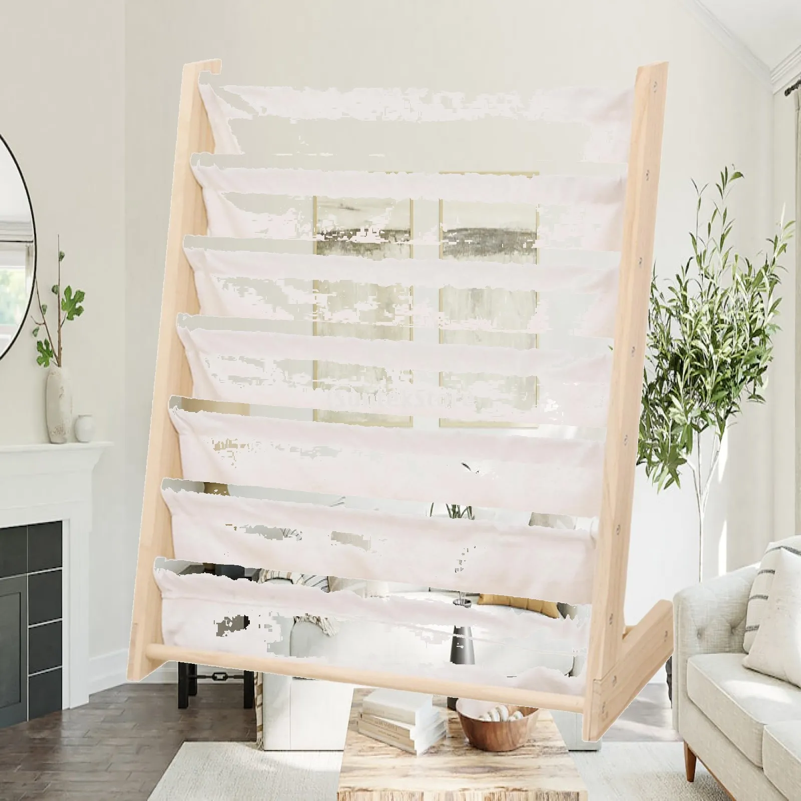 Kids Sling Bookshelf Wooden Bookcase Gift Playroom Classroom Nursery Children Book Rack Storage for Magazines Picture Book