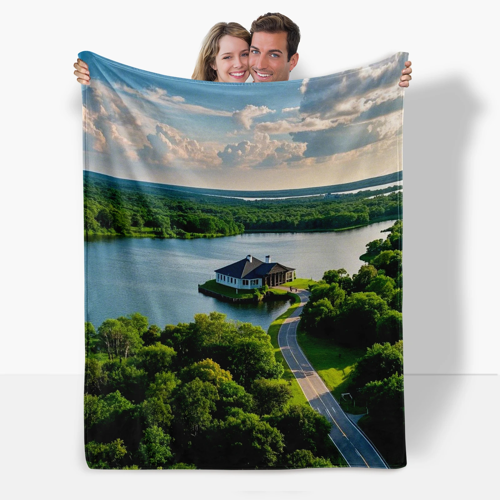 Cozy Flannel Blanket With 50 States Forest River And Road Views Brings Warmth To Every Family Gathering