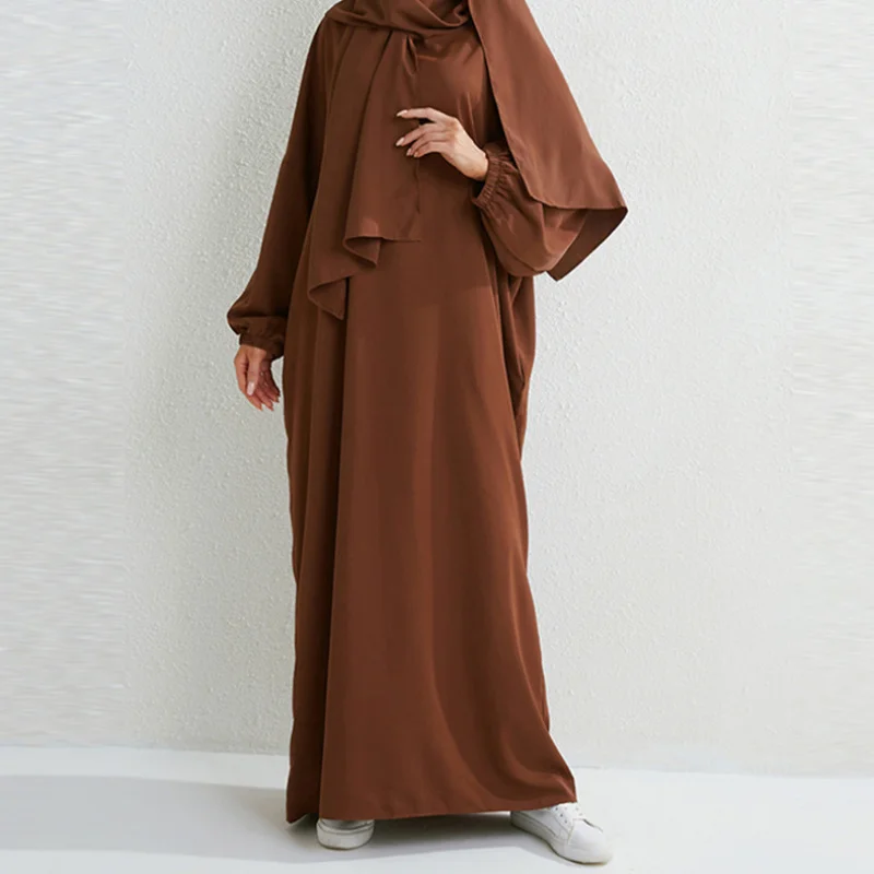 

European and American Muslim Women's Loose Plus Size Middle Eastern Arabic Solid Color Hooded Long Dress