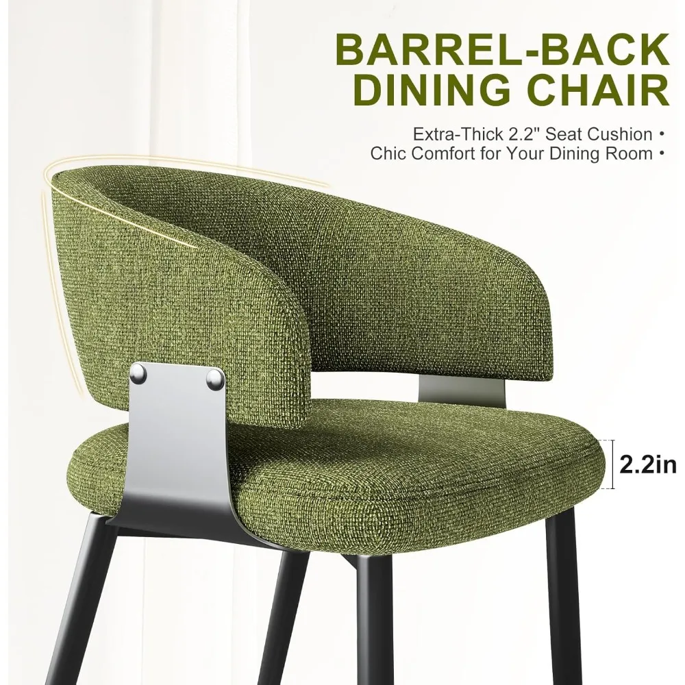 زوج من كراسي تناول الطعام المصنوعة من القماش المنجد الحديث مع نمط أسطواني ومساند للذراعين وتصميم خلفي منحني للمطبخ