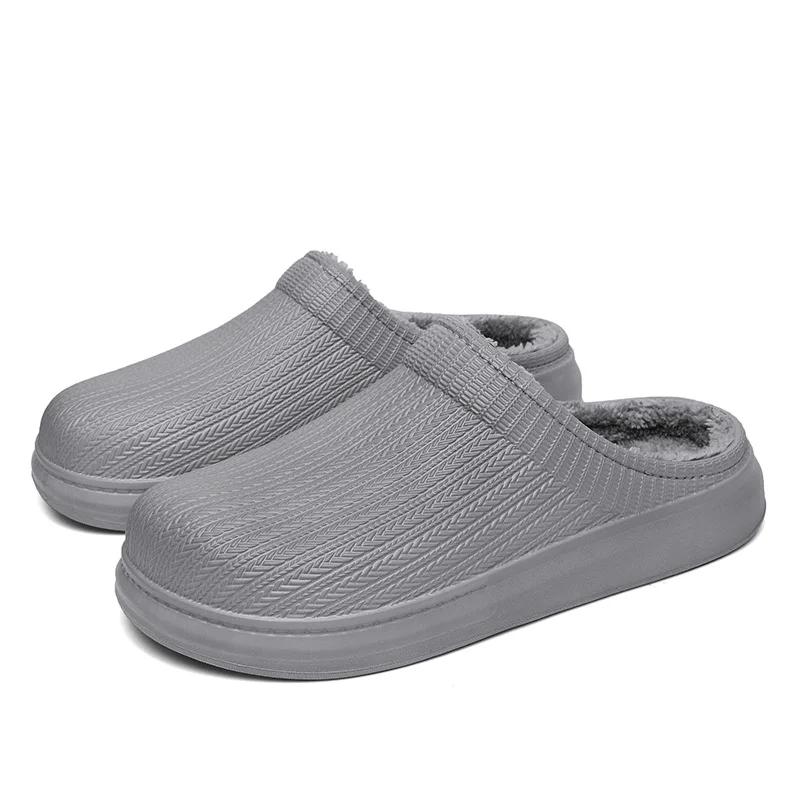 2021 Winter Cotton Slippers Men's House Non Slip EVA Waterproof Half Pack Heel Slippers Keep WarmThickened Plush Slides For Male