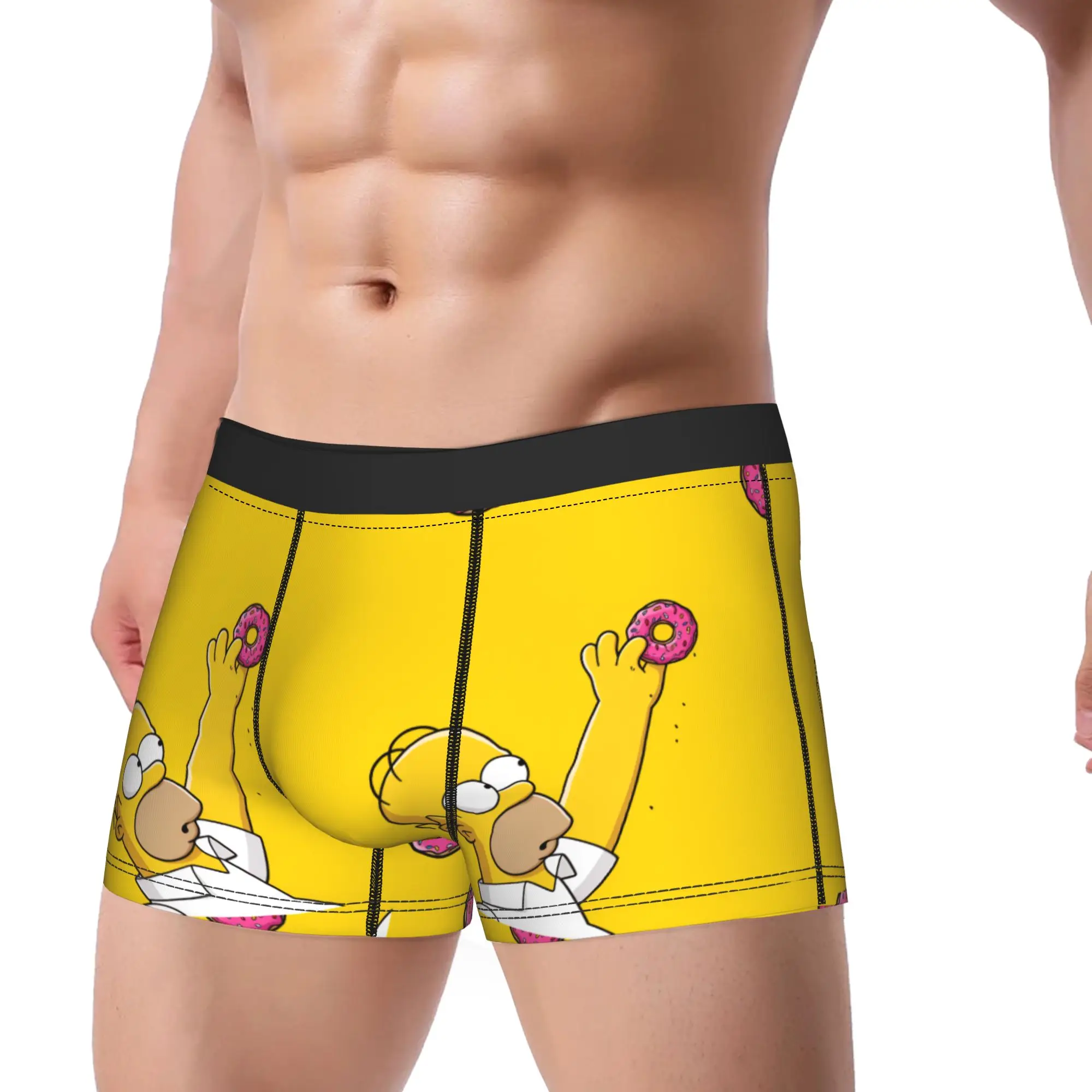 S-Simpsons Homer Donut Yellow Background Boxer Shorts 3D Pouch Underwear Hot Sale Pattern Boxer Brief Comfortable Man Underpants