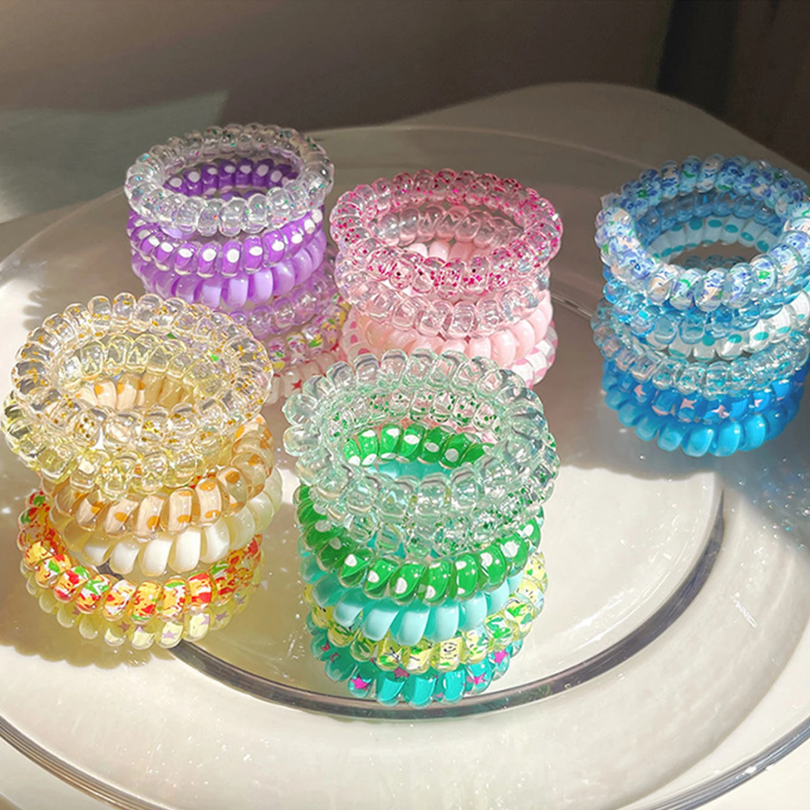 6pcs Telephone Wire Hair Ties High Elasticity Soft Ponytail Holders for Women Girls Hair Buns Hair Accessories