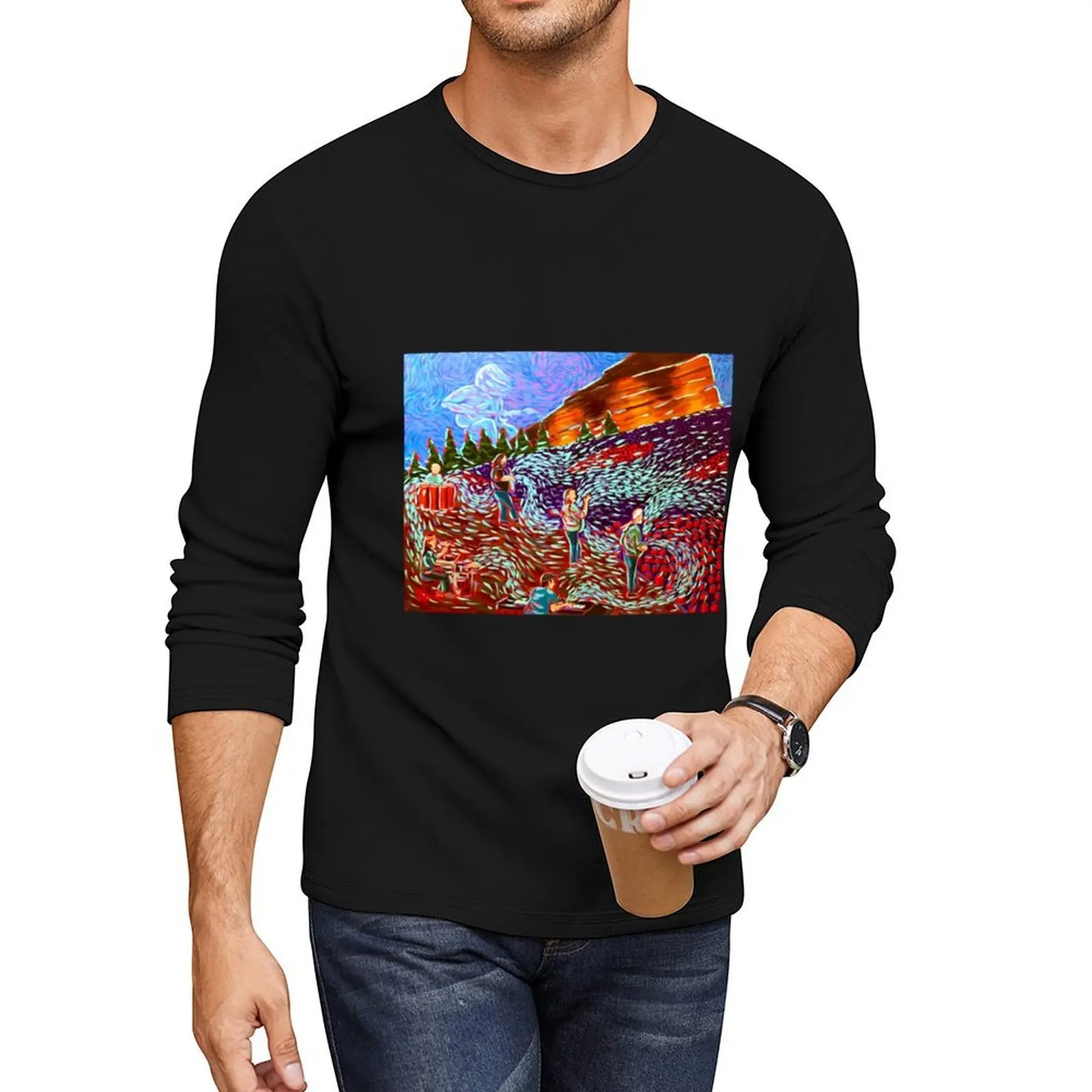 Широко распространенная длинная футболка премиум-класса Panic at Red Rocks, новое издание, возвышенная футболка, футболка большого размера, черные футболки для мужчин