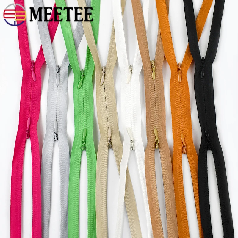 

5/10Pcs 3# 60/120cm Invisible Nylon Zippers with Double Sliders Dress Pillow Replace Zip Garment Zips Repair Kit DIY Accessories