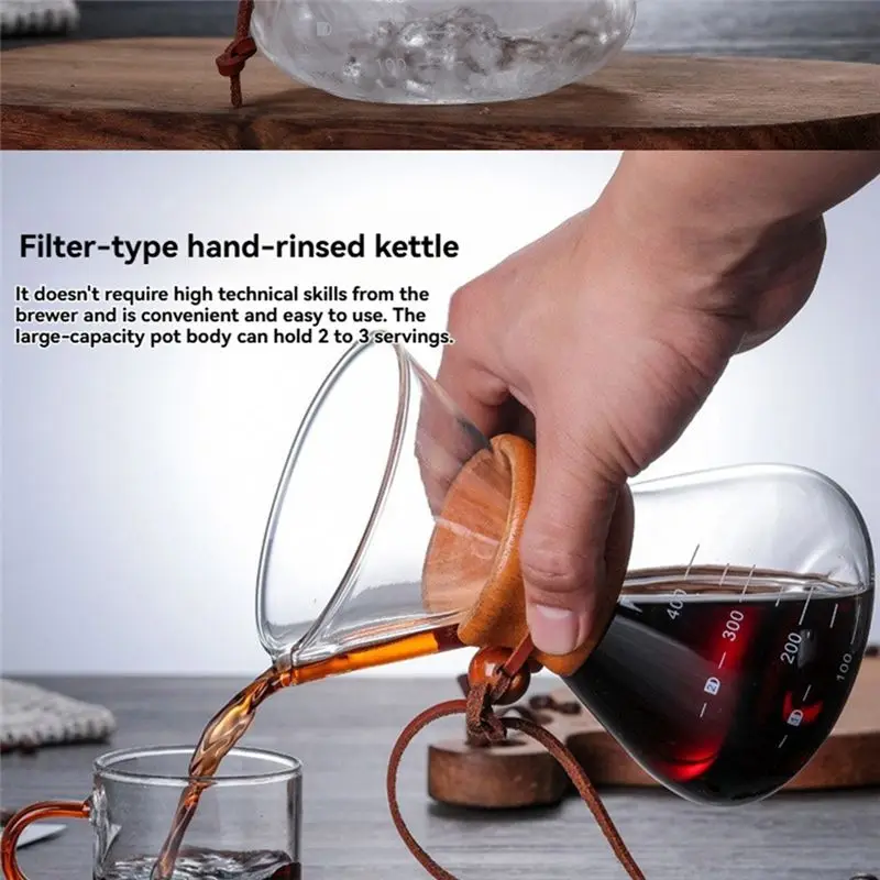 A44Z-Pour Over Coffee Maker Dripper Serving Set With Stainless Steel Filter Reusable Glass Sharing Pot Drip Filter Cup