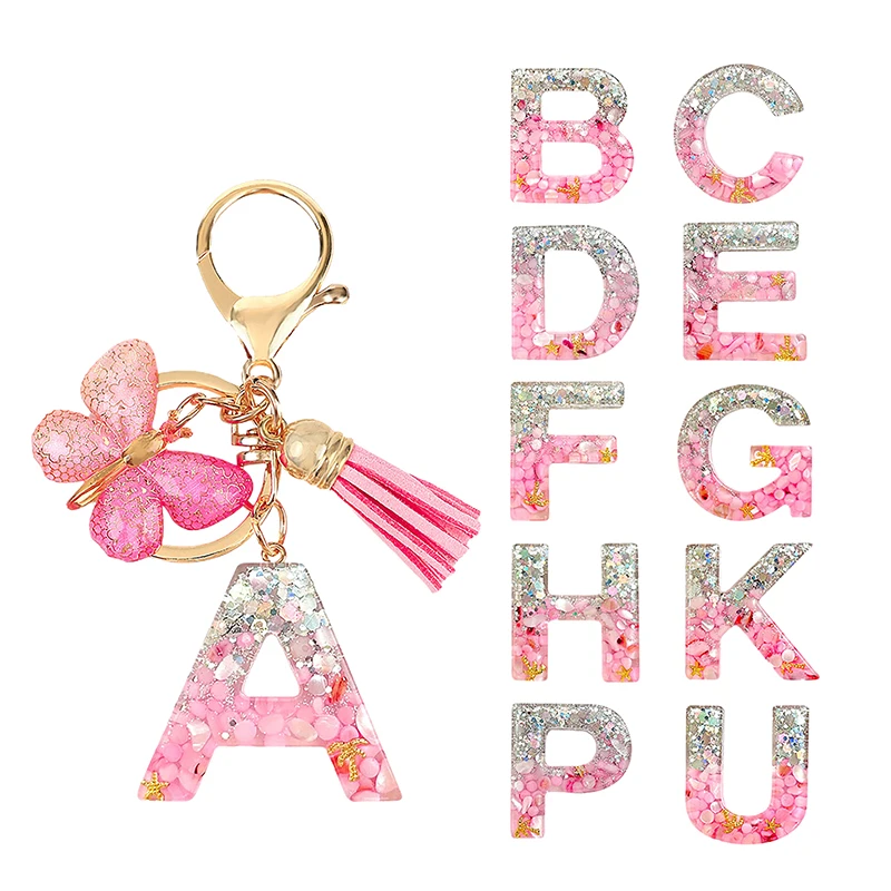 A-Z Rêveur Paillettes Lettres Porte-clés Pour Femmes Gland Papillon Pendentif Initiale Porte-clés Sac À Main Suspension Sacs Charmes Clé De Voiture JO