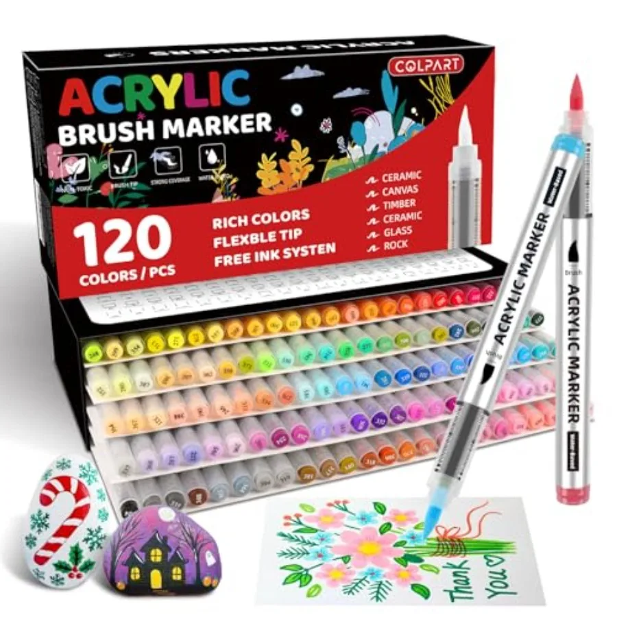 

120 Colors Acrylic Paint Markers, Soft Brush Tip Paint Pens and Paint Markers, Acrylic Paint Pens Easter Deco, Halloween Decor,