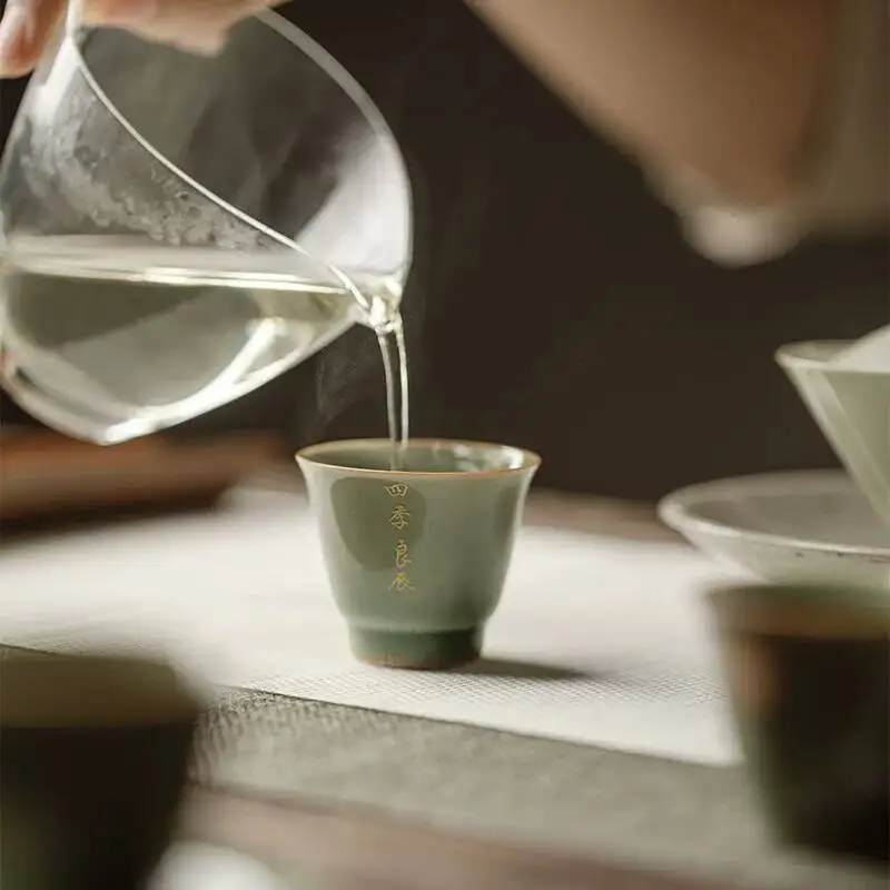Wuyintang yueyao Longquan Celadon Set Hand Painted Master Cup For Home Use Set Of Three Tea Tasting Cup Souvenir