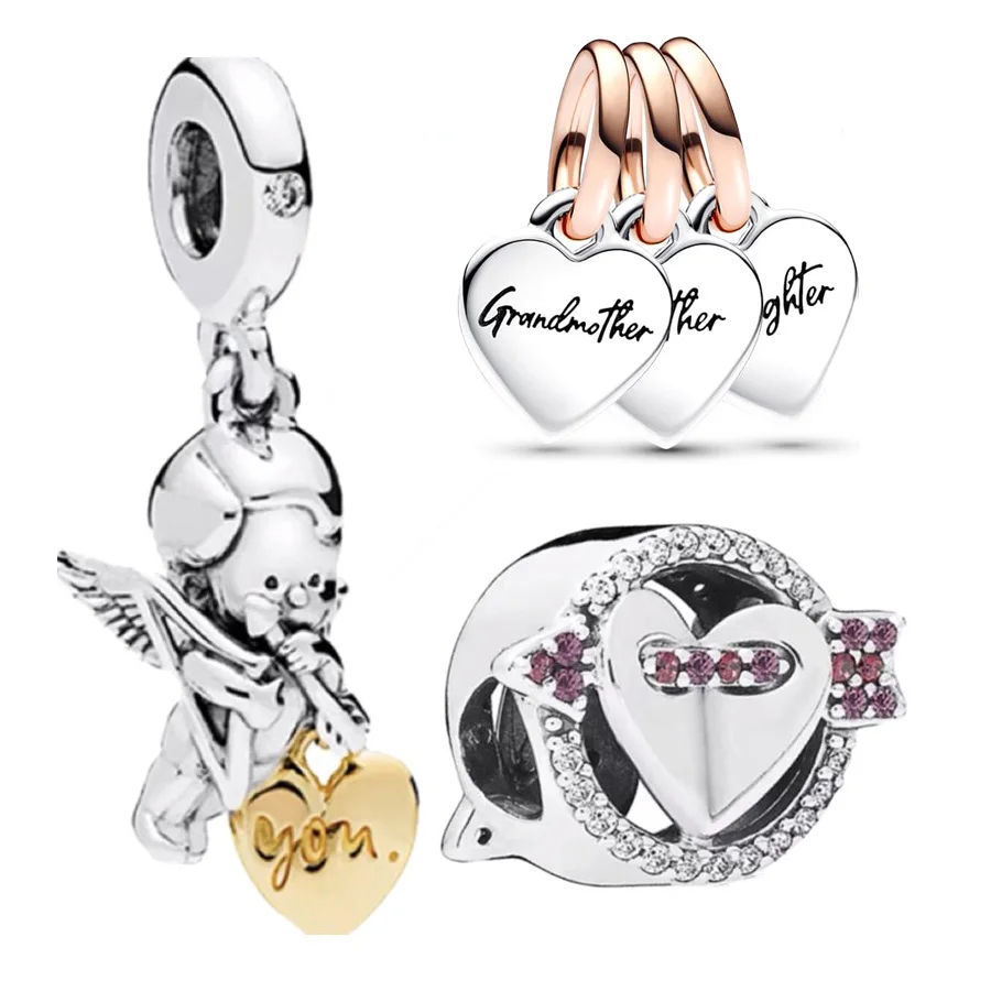 

Cupid Love Heart-Shaped An Arrow Pierces The Heart Charm Bead Fit Original 925 Sterling Silver P@ndora Bracelet DIY Jewelry Gift