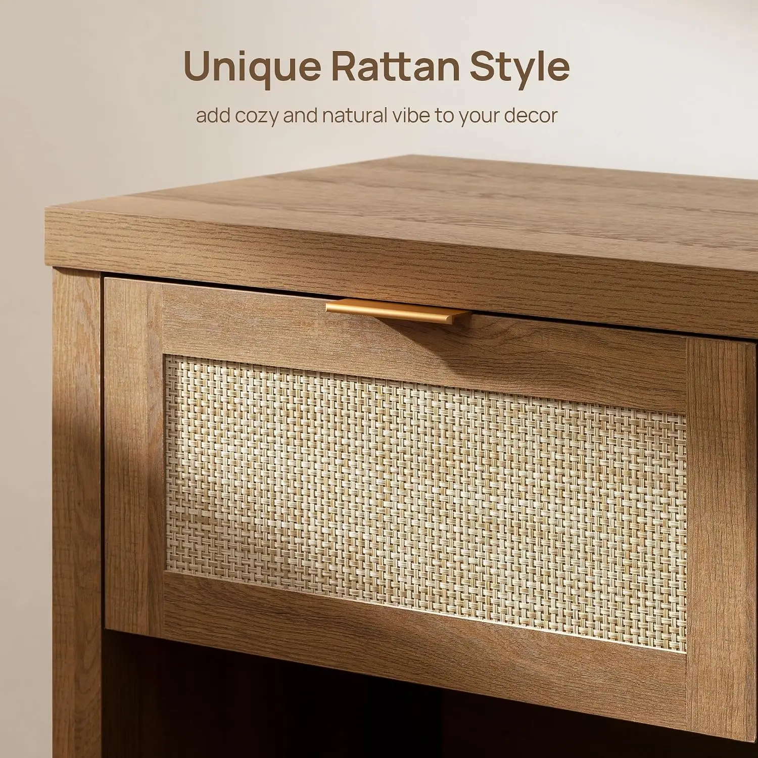 Rattan Nightstand with Drawer 19.7