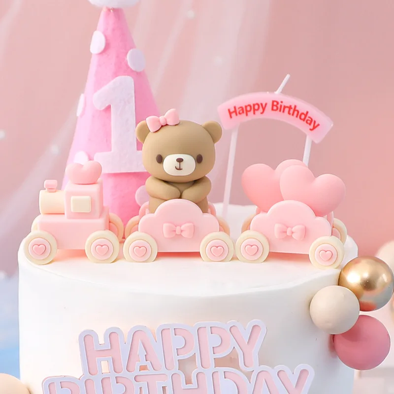 New 3D Pink Blue Bear Cake Topper Cute Mini Bear Doll Cake Decoration Boy Girl Birthday Party Gender Reveal Baby Shower Supplies image 4