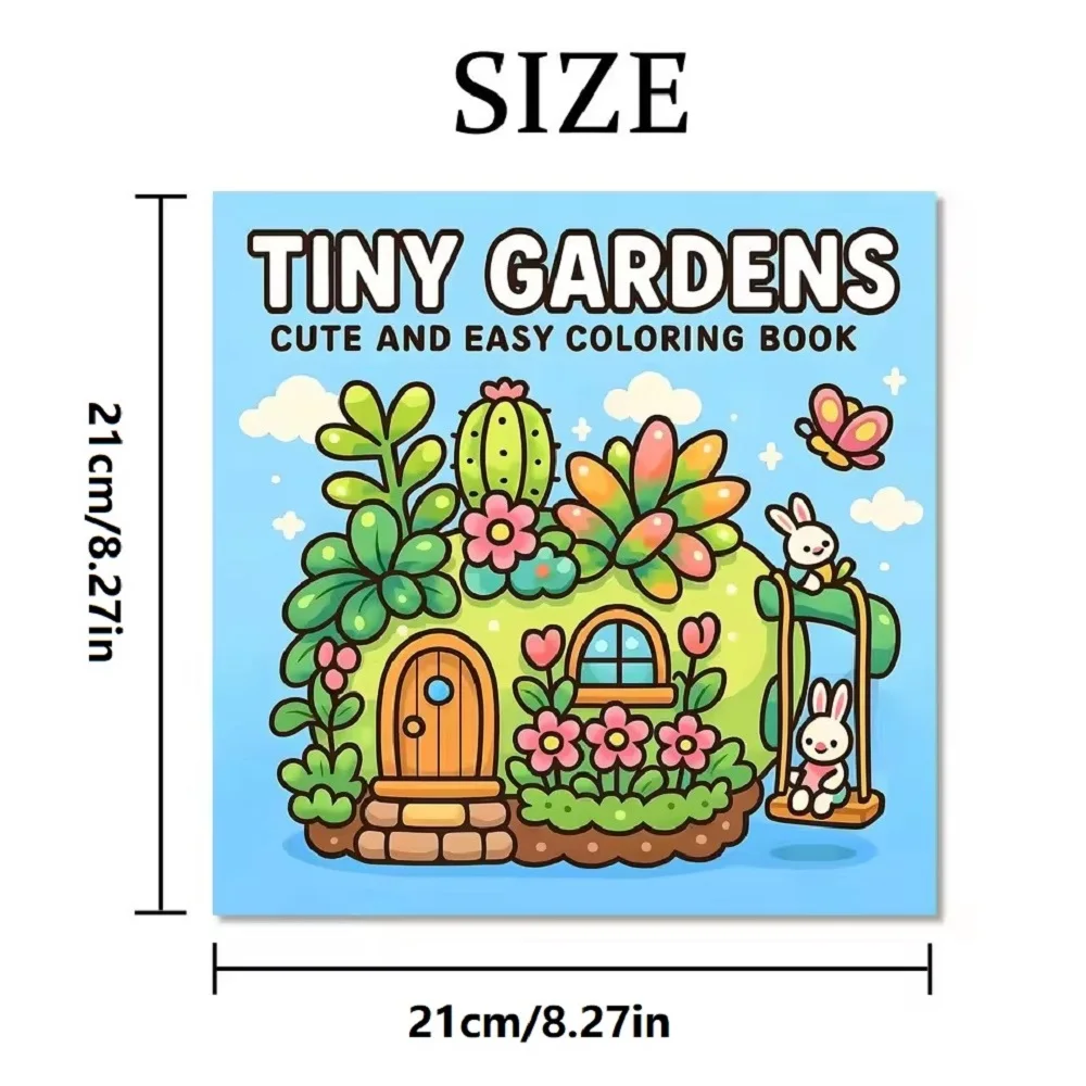 TINY GARDENS Adult Coloring Book Bold Simple Cute Patterns Drawing Nice Birthday Party Gift for Lovers