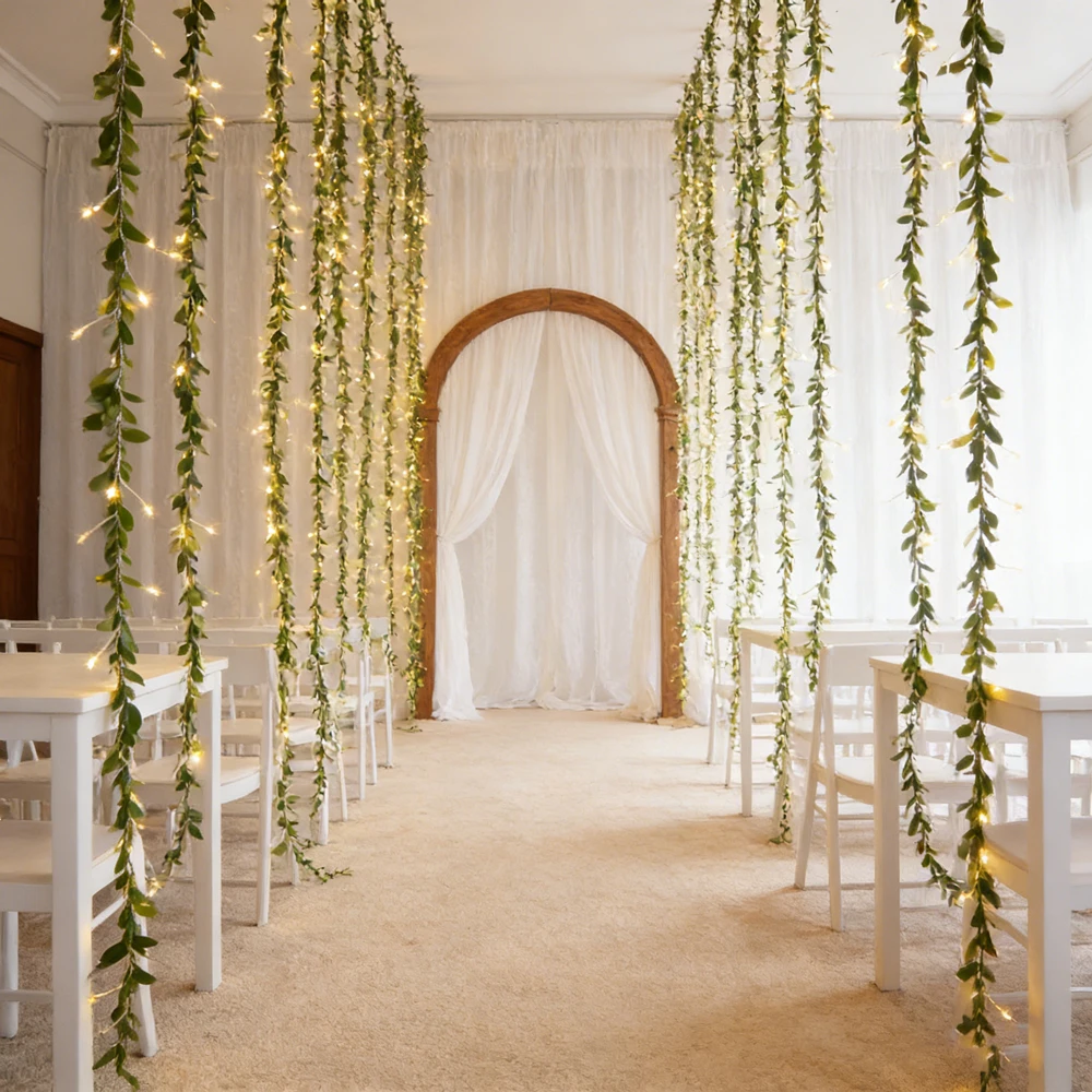 

2/5/10M Green Leaf Artificial LED String Lights Fake Plants Battery Holiday Fairy Light Wedding Birthday Garden Room Decoration