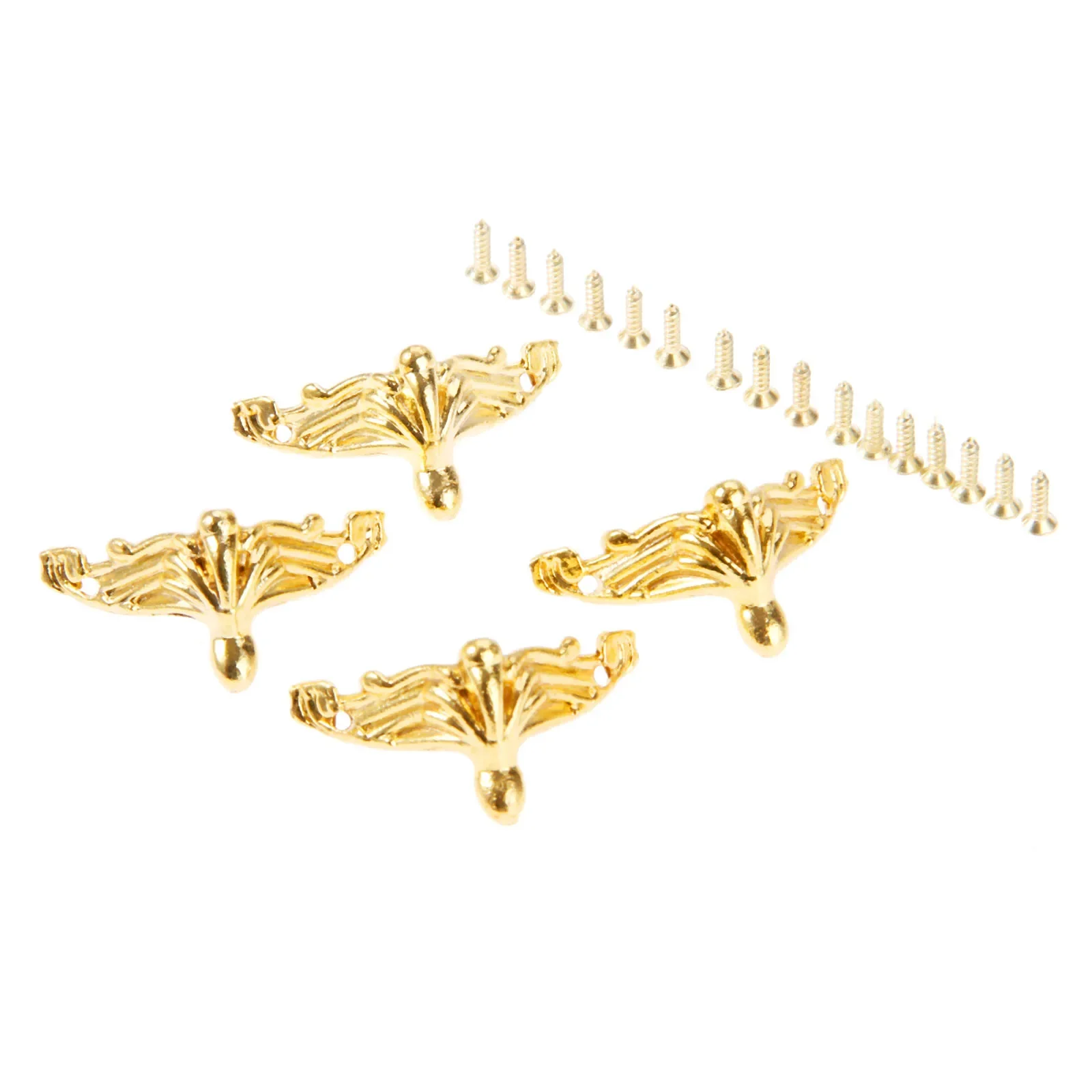 4Pcs Gold Decorative Corner Bracket for furniture Jewelry Gift Wooden Box Feet Furniture Foot Corner Protector Cover with Screws