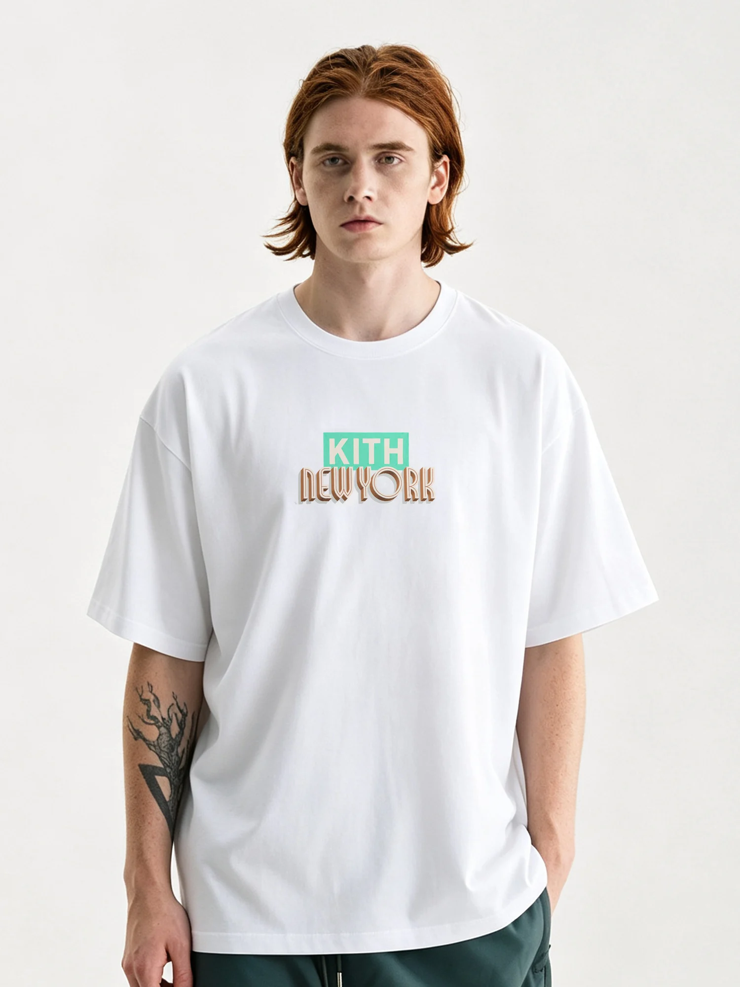 KITH BOX New York Print Cotton Short Sleeve Overhead T-Shirt Unisex Loose Fit Summer Trendy round Neck Printed Tee for Couples