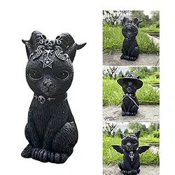 Black Cat Statue Mysterious Cute Cat Witch Cat Figurine Witches Decor Desk Ornament Hand-Painted Sculpture for Halloween