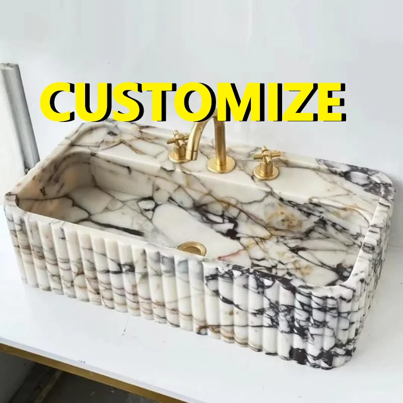 Any Size Custom Luxury Hotel Natural Marble Vessel Basin Smooth Texture Natural Veins Multi Stone Picks Business Bathroom