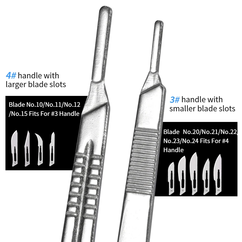 5pcs Dental Scalpel Blades Handle #3 #4 Stainless Steel Knife Blade Holder Hilt Surgical Instruments DIY Cutting Repair Tools