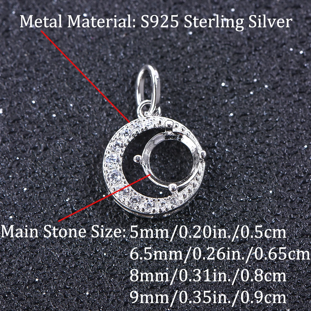 5-9mm Adjustable Pendant Mounting, S925 Sterling Silver Pendant Base, Women\'s Delicate Moon Design Jewelry Accessory