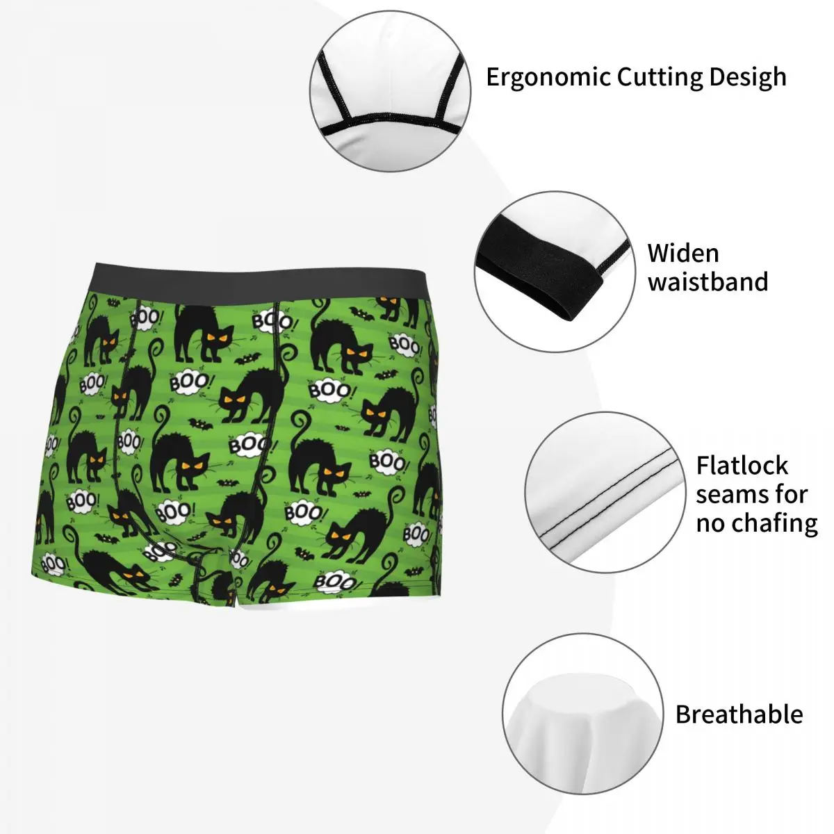 Custom Halloween Angry Cat Allover Green Underwear Men Breathable Boxer Briefs Shorts Panties Soft Underpants For Homme