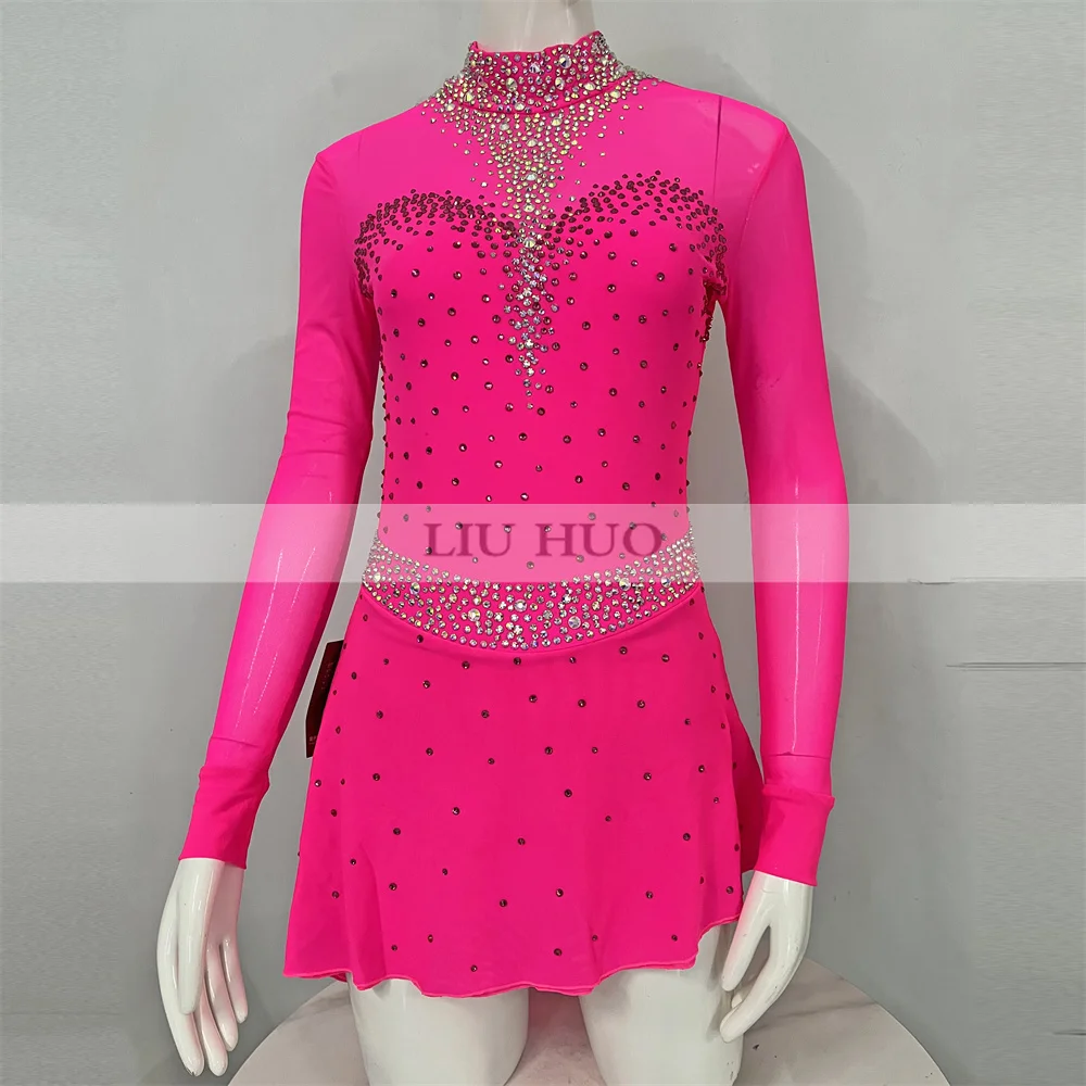 LIUHUO Ice Dance Figure Skating Dress Women Adult Princess Teens Girls Customize Costume Performance Competition Roller Rose Red