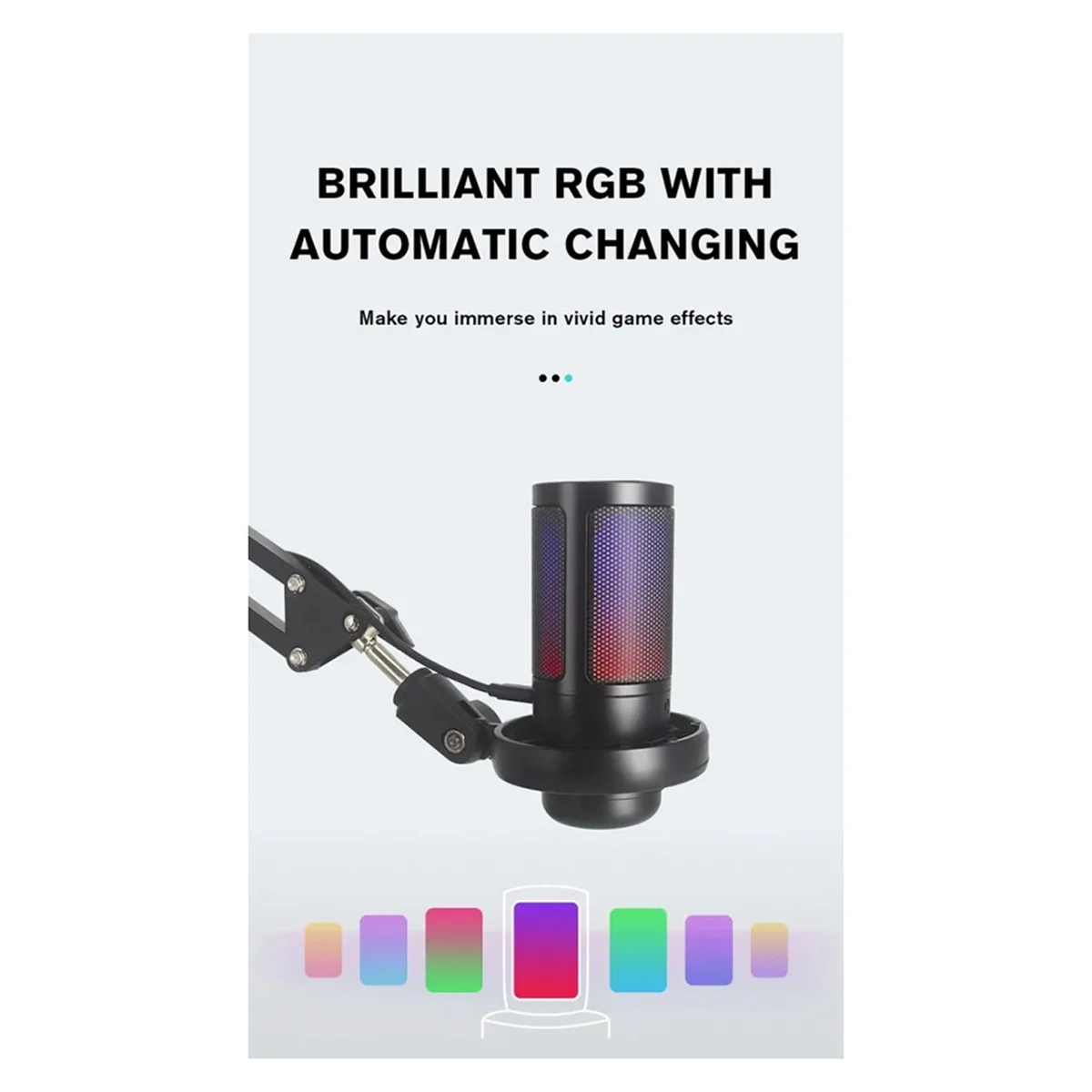 Gaming RGB Recording Microphone with Adjustable Arm Stand USB Desktops Condenser Mic for Podcasting Streaming