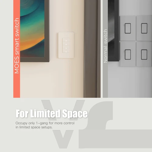 Imagen 2 del producto MOES Tuya-interruptor de luz inteligente Wi-Fi, interruptor de pared de un solo polo de EE. UU., funciona con Alexa, Google Home, cable neutro necesario