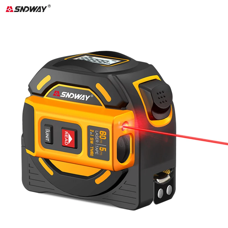 SNDWAY Laser Tape Measure 3 In 1 Digital Steel Tape Measure 40M 60M Distance Meter High Precision Rangefinder Electronic Ruler