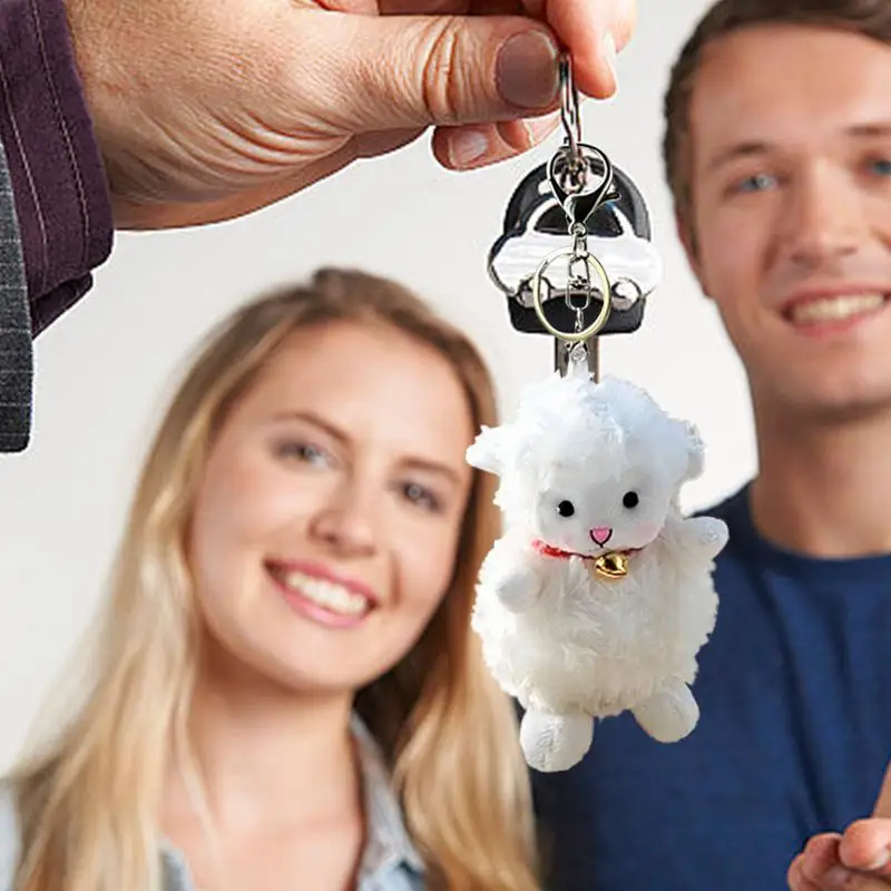 Lamb Plush Keychain Toys Stuffed Sheep Backpack Purse Pendant Sheep Backpack Purse Charm 9Cm/3.5Inch Plushie Animal Pendant For