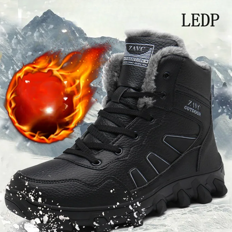 

LEDP High Quality Winter Warm Cotton Shoes 2024 Winter High Tube Thickened Snow Boots for Men Outdoor Waterproof and Non-slip