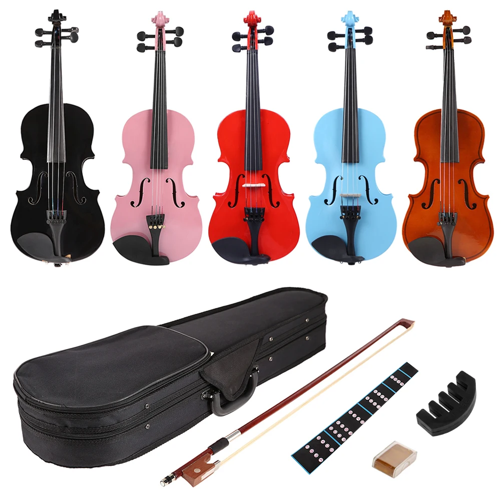 1/8 Splint Bright Acoustic Violin Fiddle Kit with Rosin Box Violin Bow Muffler Practice Kit Wooden Stringed Musical Instruments