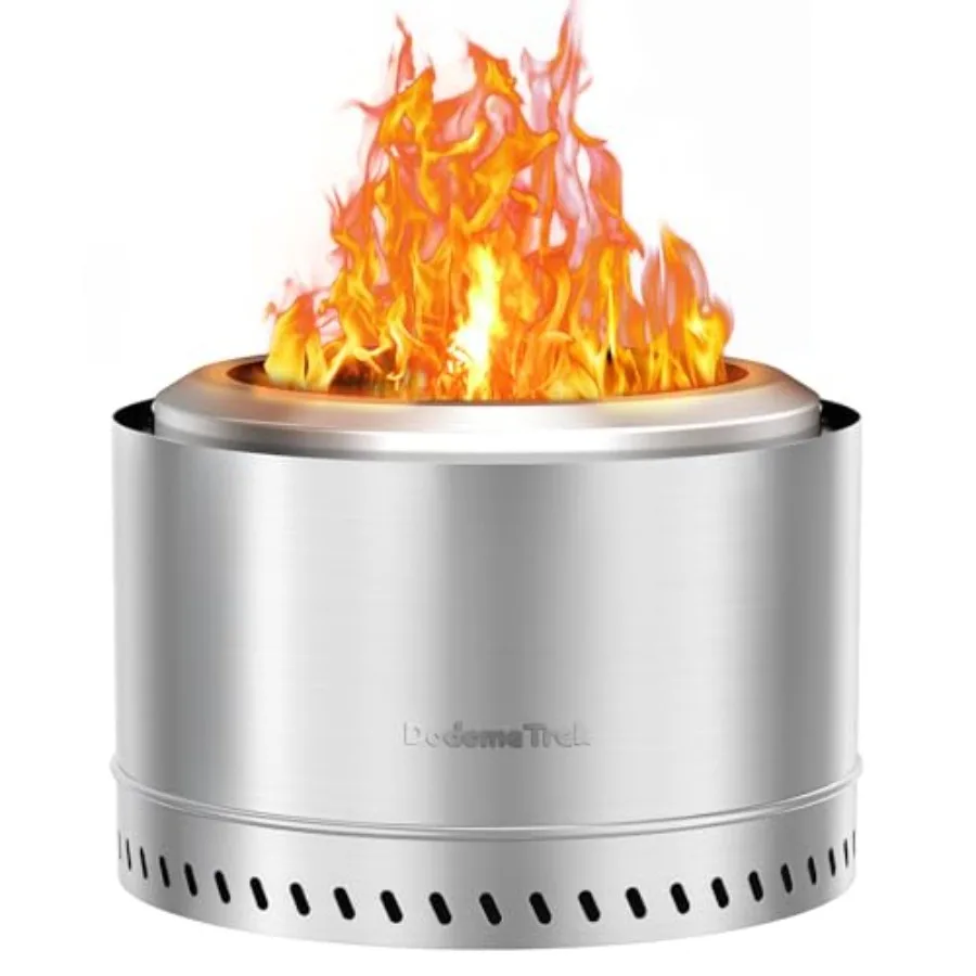 Outdoor smokeless fire pit for backyard use, stainless steel material, black color, portable 27-inch design with efficient airf