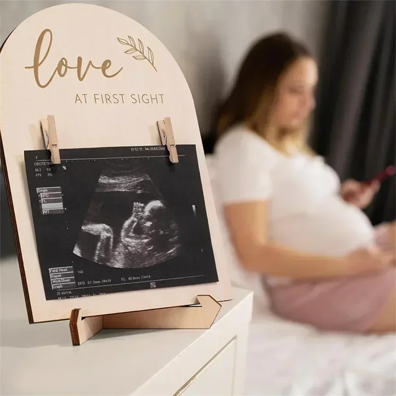 

Wooden Ultrasonic Photo Frame Fashion Double-sided Logo Announces Pregnancy or Baby Birth Decoration Birth Ornament