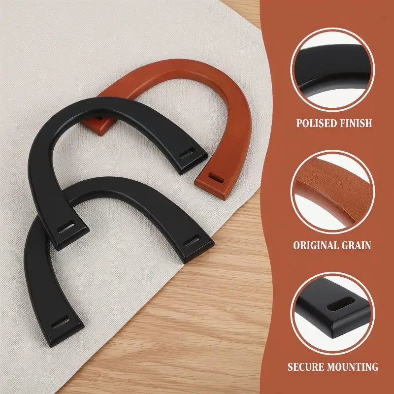 1Pc U Shape Wooden Bag Handle Eco-friendly DIY Replacement for Handmade Crochet Tote Handbag Decor