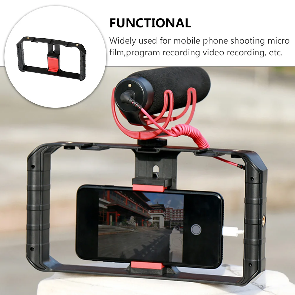 OSALADI Smartphone-Videostabilisator mit LED-Licht und Mikrofonhalter für Filmmaking-Rig