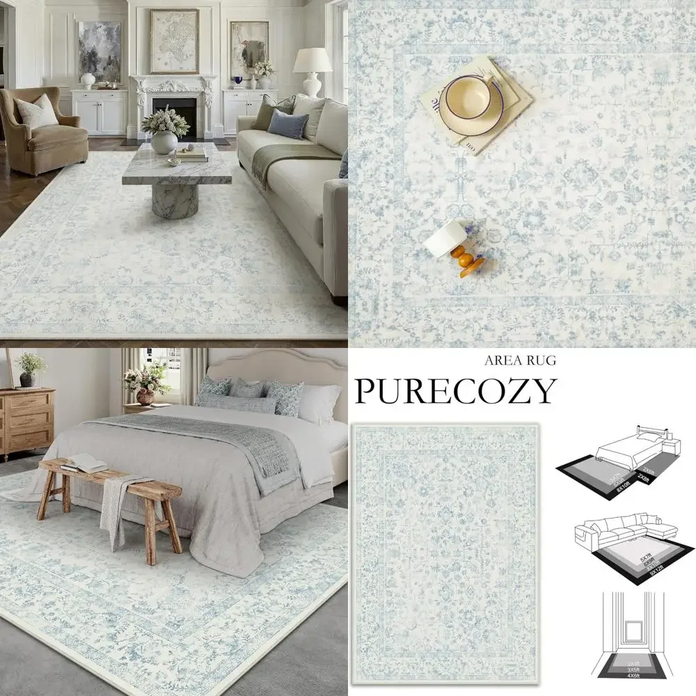 

Large Blue Area Rug 8x10 - Vintage Distressed, Non-Slip, Machine Washable, Traditional Style for Living Room and Bedroom