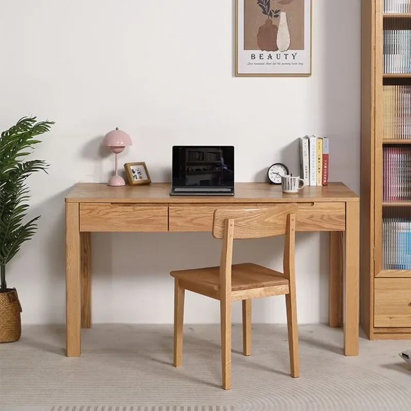 All solid wood desk North American pure red oak log study table Simple writing desk Study small apartment 1 meter 0.8