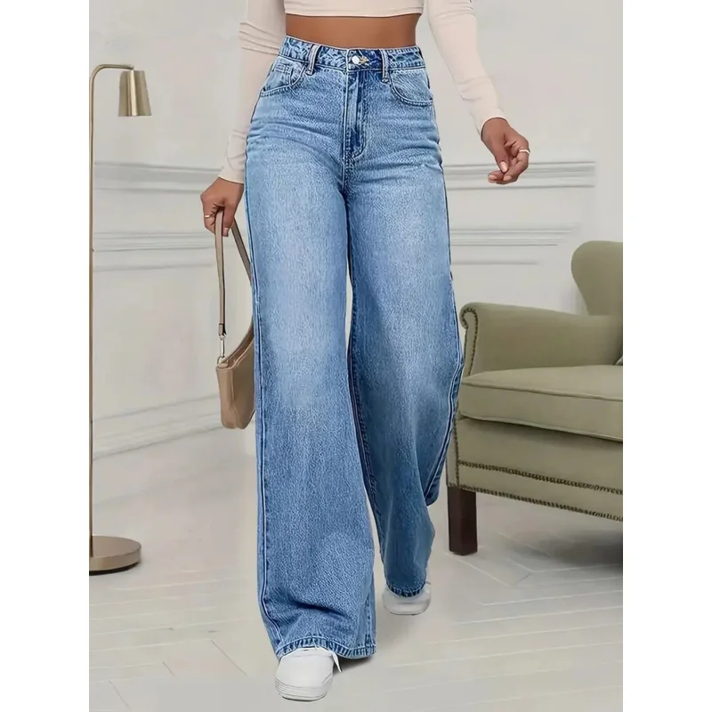 

Spring and Autumn New Sky Blue Jeans for Women, Water Washed, Loose, Casual, Wide Legs, Comfortable, Vintage Pants
