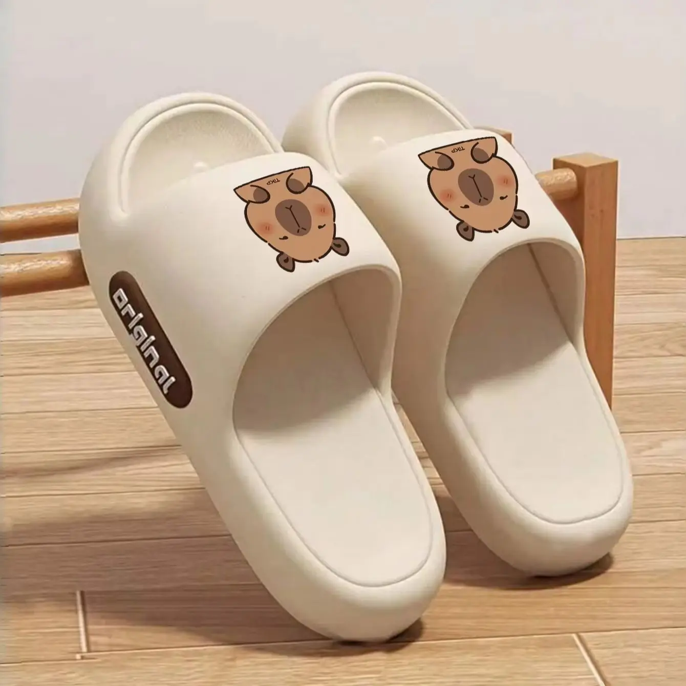 Unisex Couple Style Spring and Summer Eva Thick-Soled Soft-Soled Cartoon Capybara Print Pattern Indoor Home Bathroom Outdoor Activity Vacation Cute Simple Comfortable Slip-On Slippers