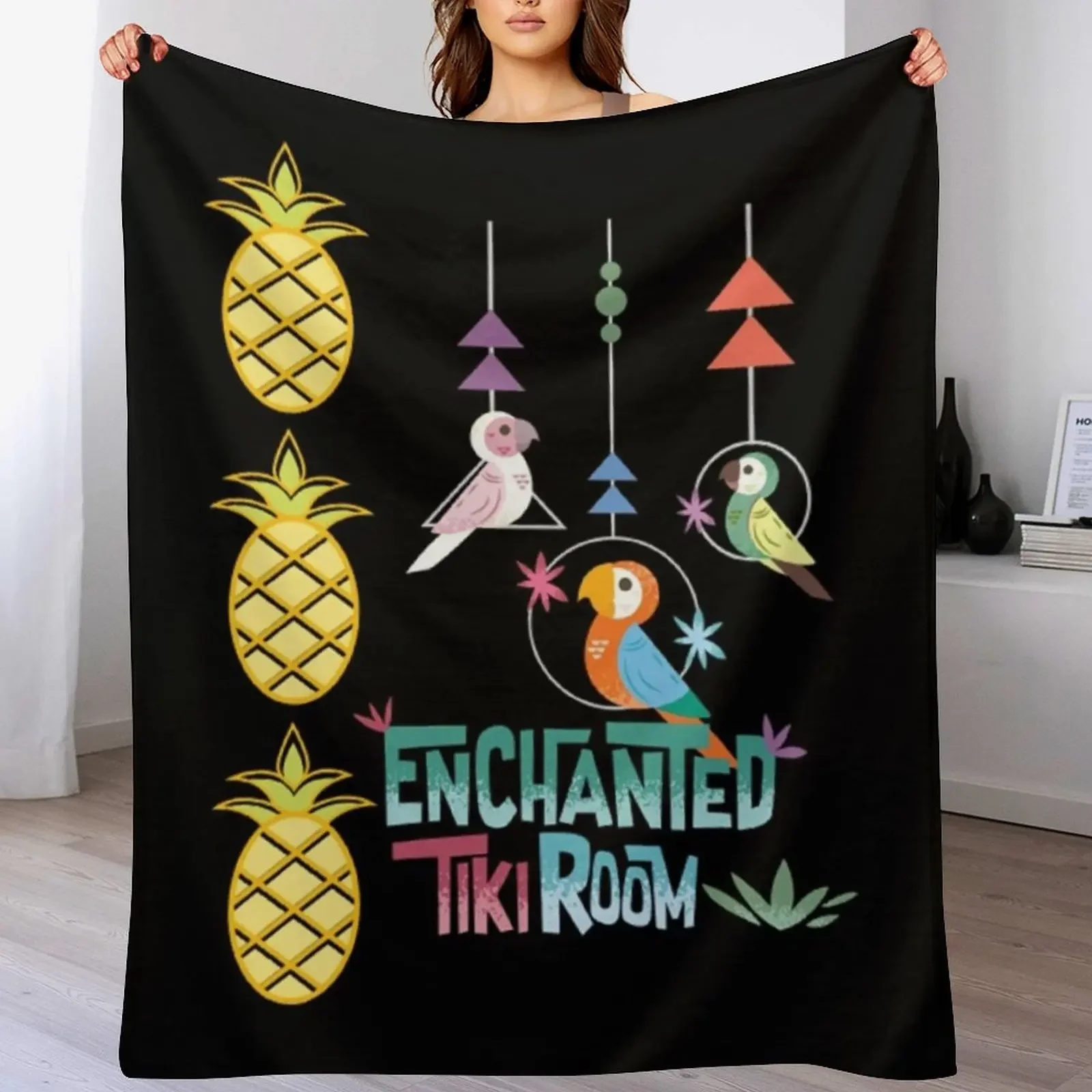 

Enchanted Tiki Room T-Shirt Throw Blanket Cozy Home Blanket Gift for Christmas Holiday