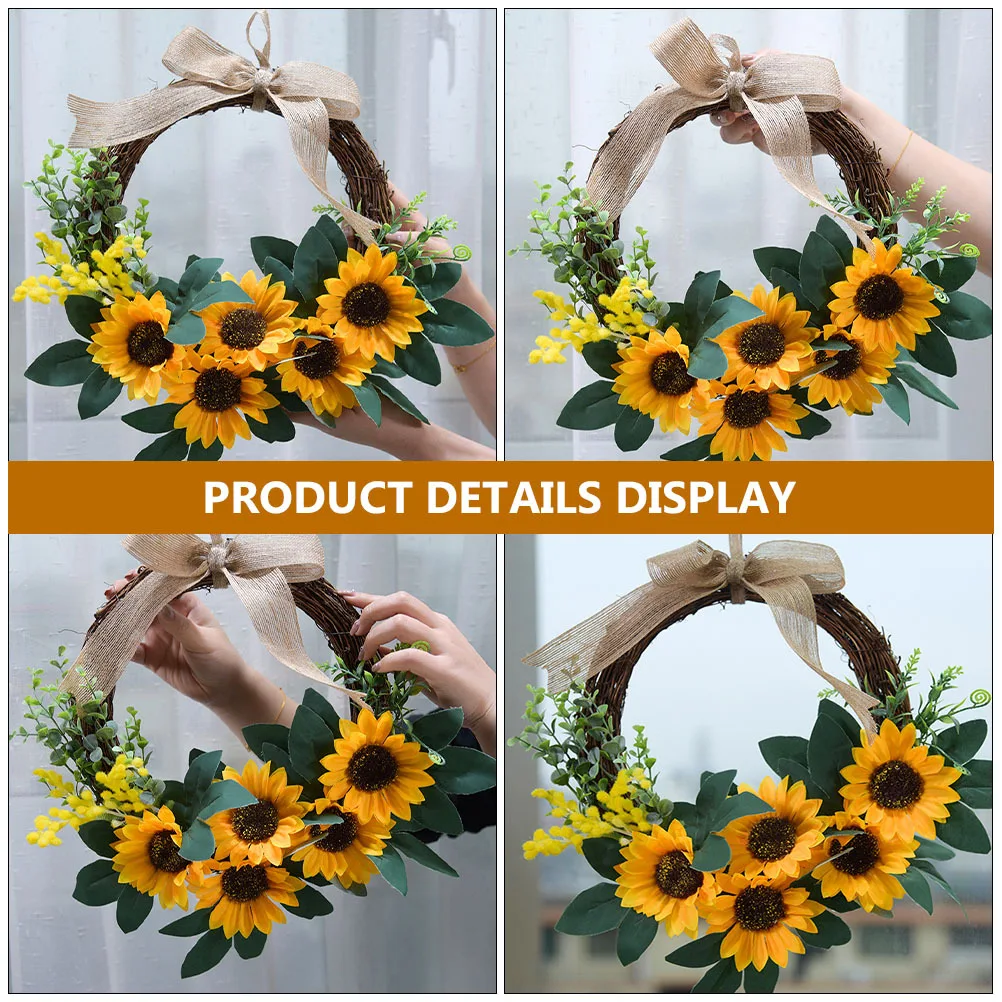 

1Pcs Simulated Sunflower Wreath Hanging Garland Decorative Pendant for Home Wall Door Household Festival Decor