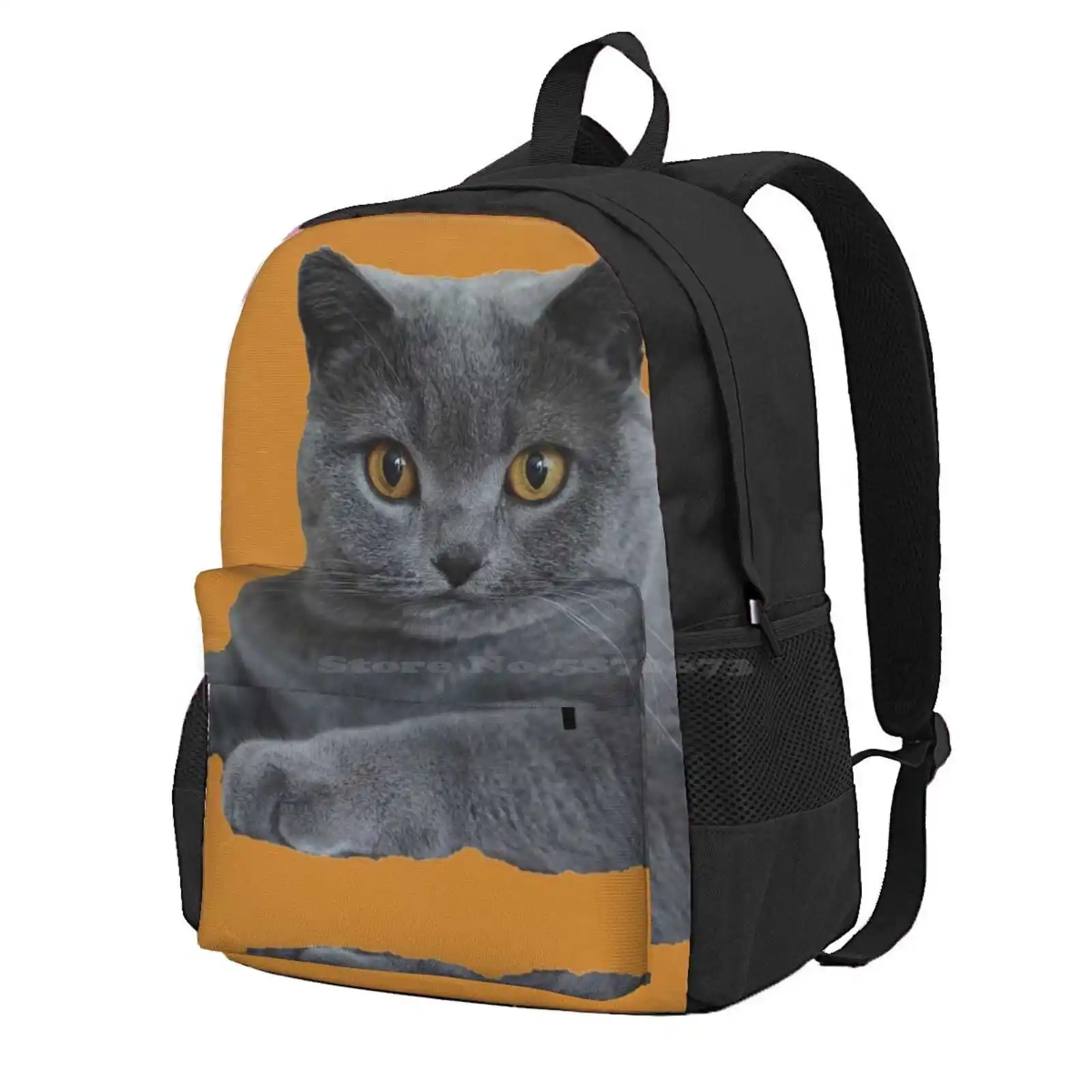 British Blue Shorthair Cat Face Portrait Profile Hot Sale Schoolbag Backpack Fashion Bags Kitty Kitten British Blue British