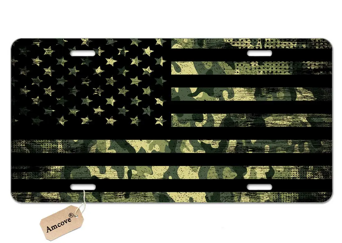 

License Plate American Flag with Camouflage Decorative Car Front License Plate,Vanity Tag,Metal Car Plate,Aluminum Novelty Licen