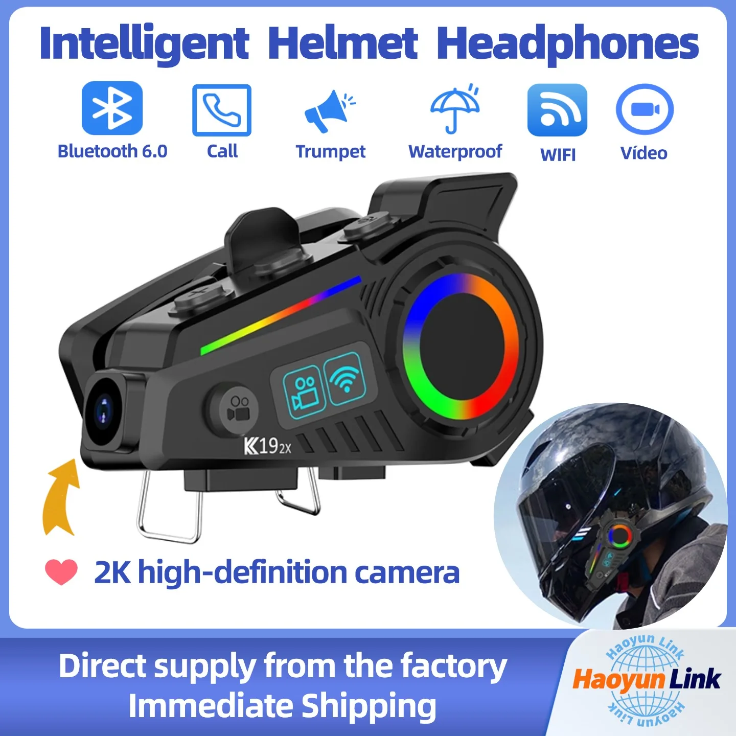 Smart helmet headset with 2K camera, waterproof and dustproof.